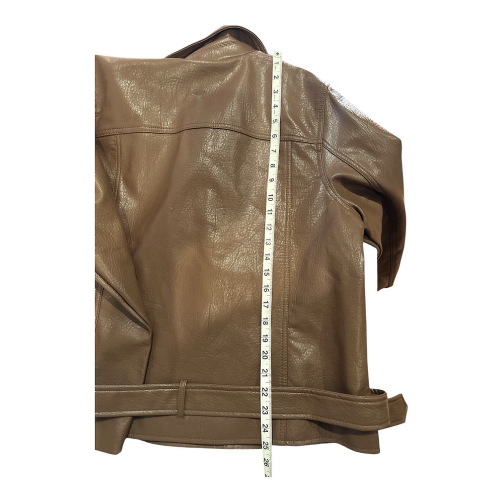 Old Navy Espresso Faux Leather Belted Biker Jacket XL - Picture 8 of 13